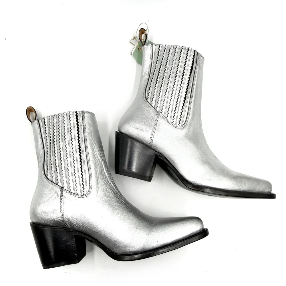 Mezcalero Ady Nuez Boot Silver Leather Western Pointed Toe Womens Sz 8.5 US
